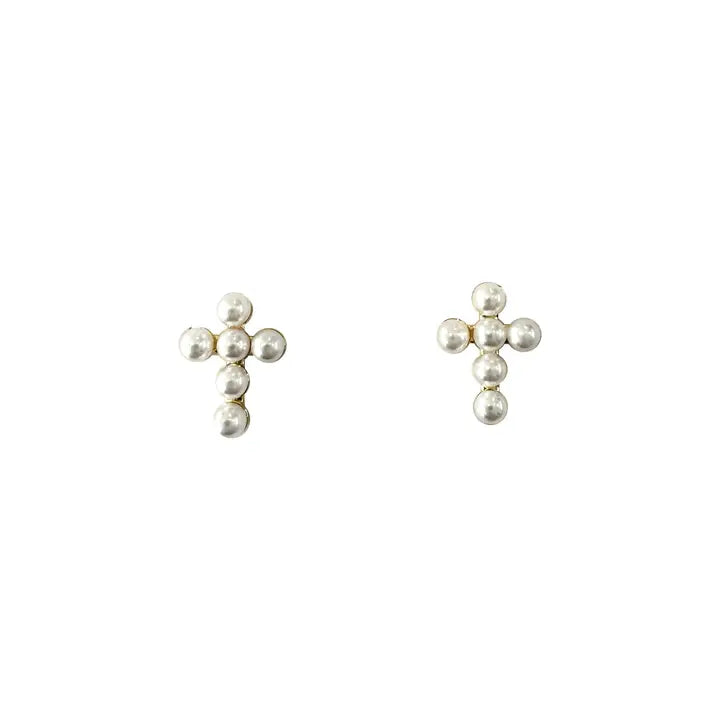 Ariana- Mini Pearl Cross Stud Earrings