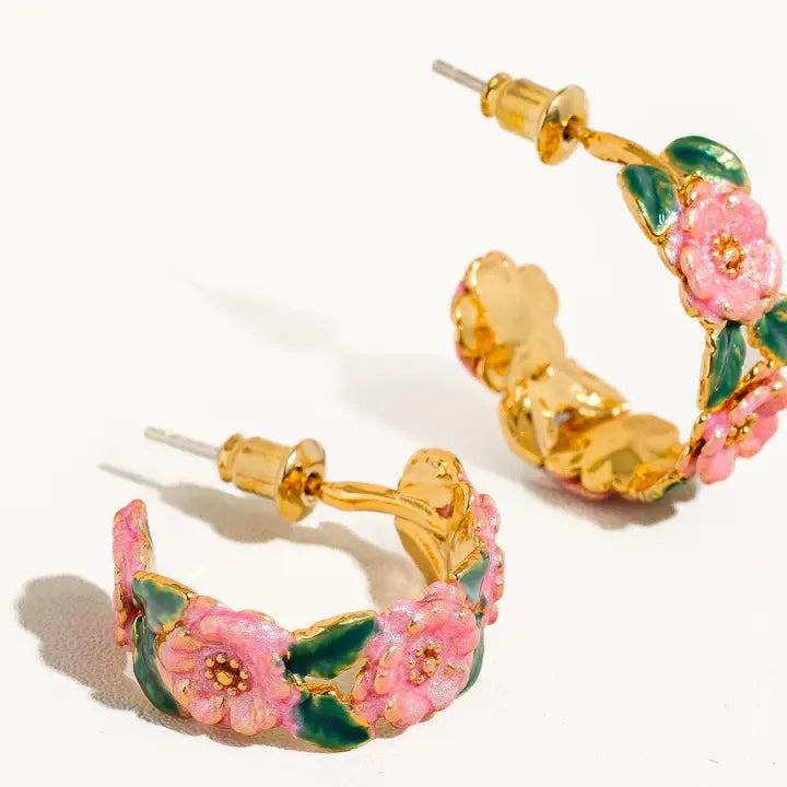 Pink Floral C-Hoop Earring