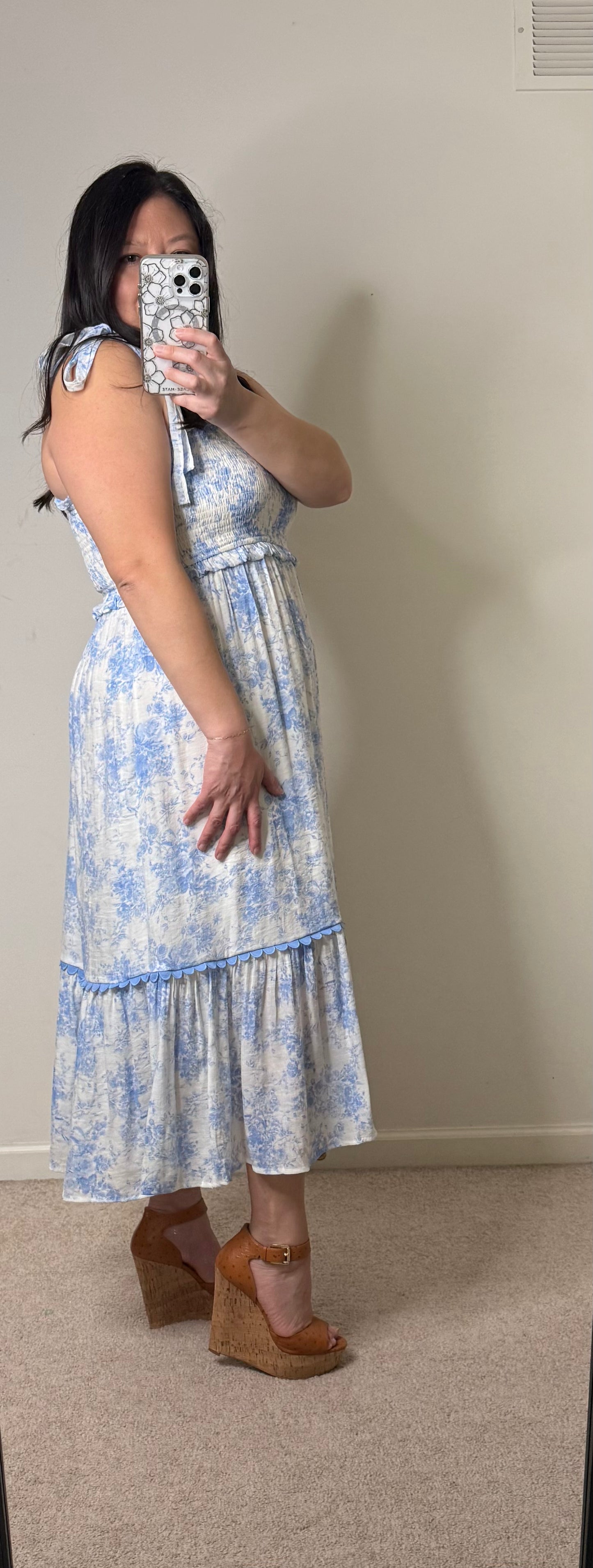 Lisa Smocked Blue Floral Midi