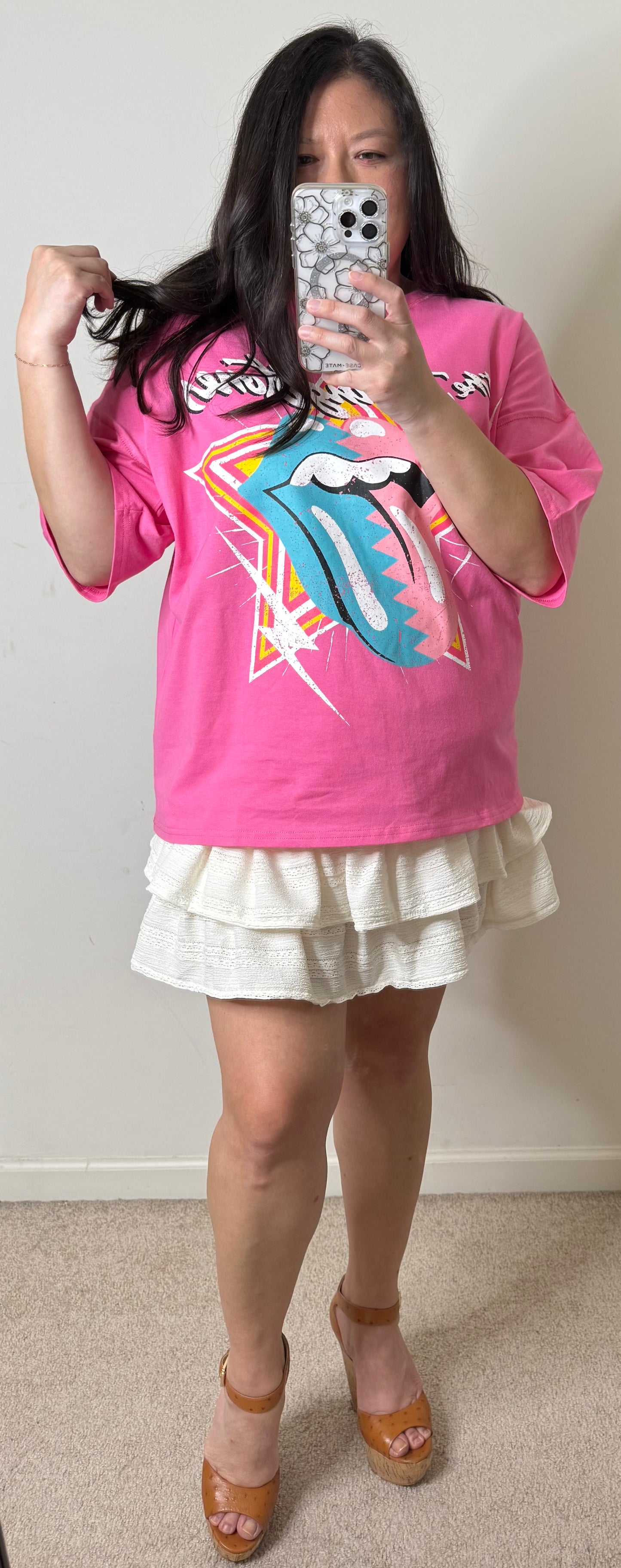 Estrella Pink Rolling stones graphic tee