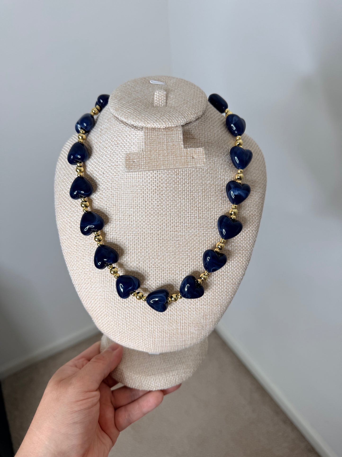 Chanel Beaded Heart Necklace- Navy