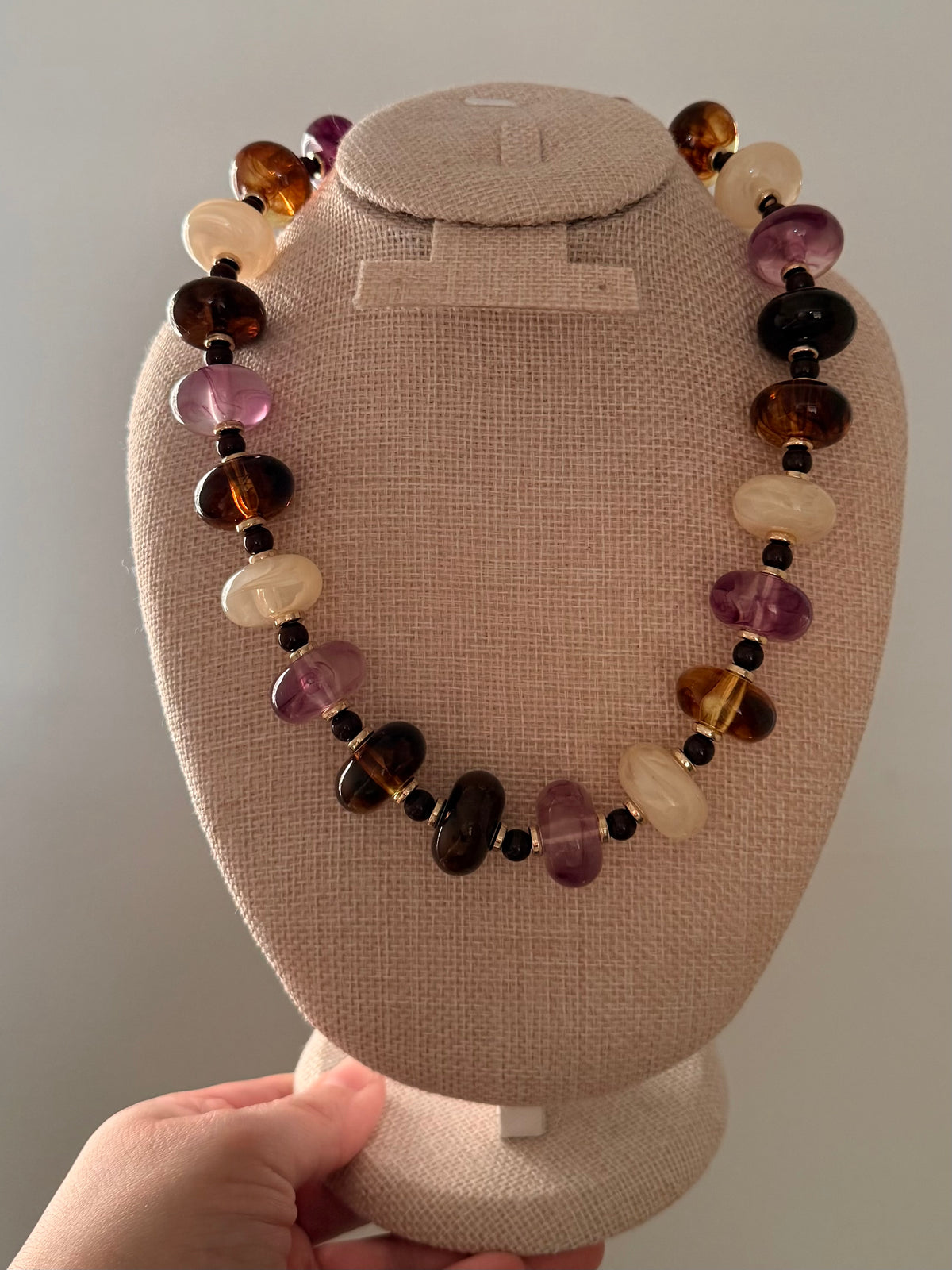 Tonya Chunky Beaded Necklace- Purple/Tortoise Mix
