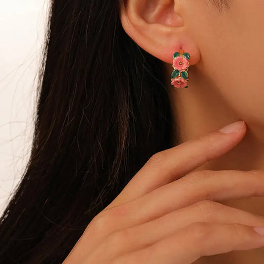 Pink Floral C-Hoop Earring