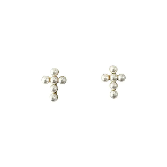 Ariana- Mini Pearl Cross Stud Earrings