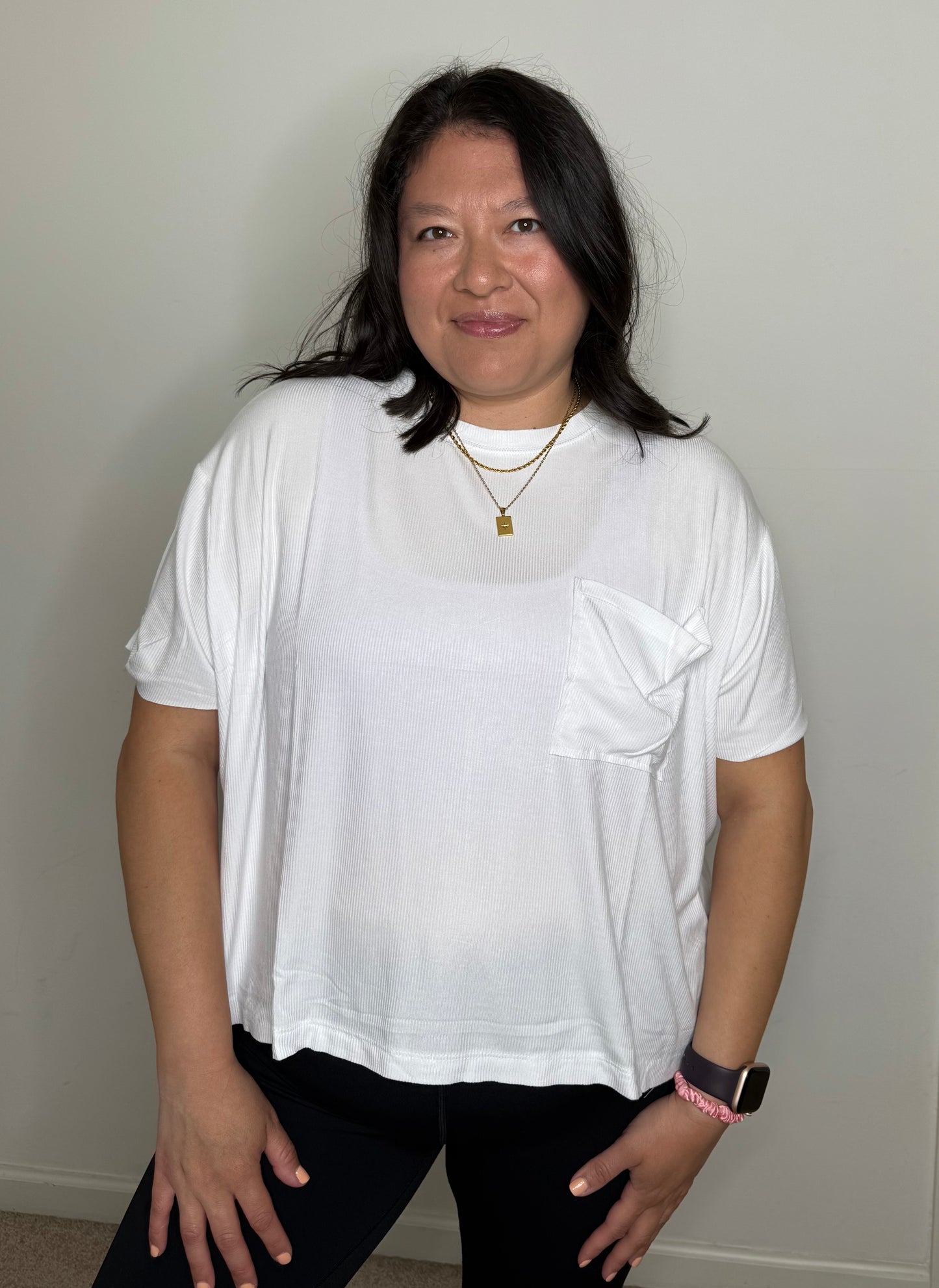 Miranda Bouncy Ribbed Short Sleeve Tee- white