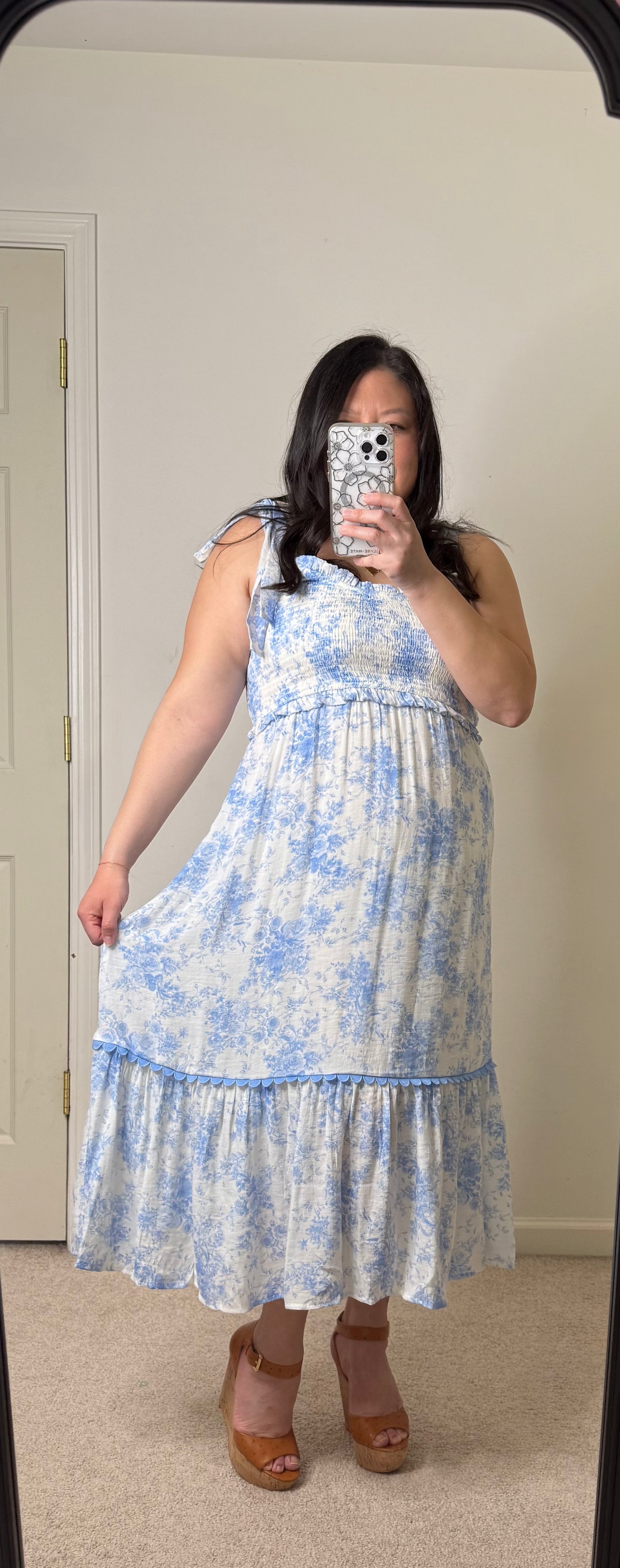 Lisa Smocked Blue Floral Midi