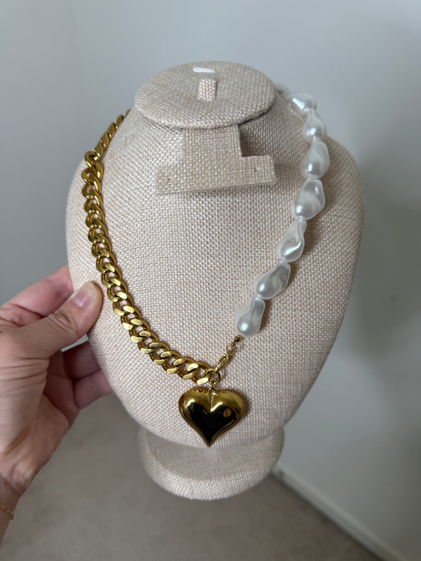Chunky Chain/ Pearl Heart Necklace